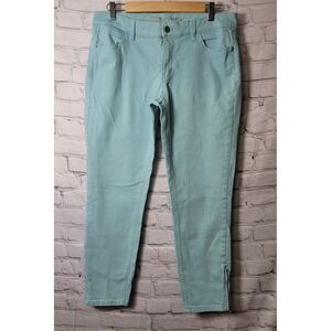 White House Black Market Aqua Blue Ankle Pants Size 10 Zip Hem Slim Trousers